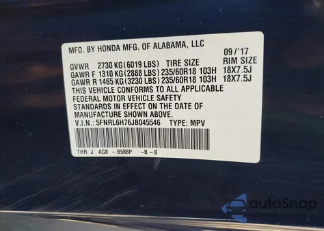 2018 Honda Odyssey Ex-L z USA, uszkodzony, nr VIN 5FNRL6H76JB045546